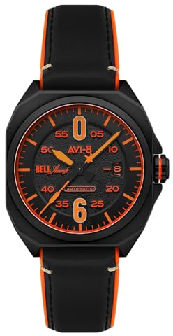 AVI-8 Orologio automatico da uomo Bell X-1 Machbuster da 41 mm con cinturino in gomma/pelle AV-4115, Nero corvino, Machbuster Automatico
