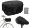 Mbsomnus Regenschutz Fahrradkorb Fahrradkorb Abdeckung Fahrradsattel Abdeckung Wasserdicht mit Aufbewahrungstasche Schwarz Regenabdeckung Korb Fahrradkorb Regenschutz für Fahrrad(2er Set)