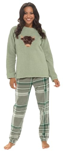 Daisy Dreamer Womens Snuggle Fleece Pyjama Set Ladies Loungewear Pyjamas Warm Soft Fleece Pj Lounge Sets,Highland Cow Medium