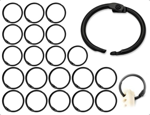 AOYEGIC 20 stycken bokringar, bokbindningsringar, kopplingar för lösblad, registerringar, bindningsringar, metallringar, ringpärm (svart, 20 mm och 25 mm)