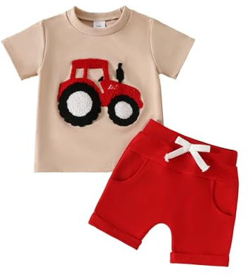 UUAISSO Conjuntos de Ropa Para Niño Pequeño Camiseta con Cuello Redondo y Estampado Letras Tops y Pantalones Cortos Conjuntos Verano Para Bebé Niño Rojo 2-3 años