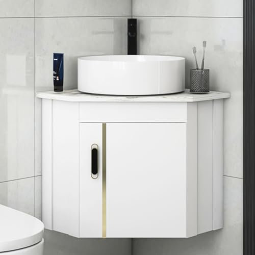 HOLGVE Eckwaschbecken, Aufsatzwaschbecken aus Keramik Zur Wandmontage, Schwebendes Waschbecken, Eckwaschbecken aus Keramik for Kleine Räume, Mini-Waschbecken, Wäschewanne, Waschbecken im Wohnmobil(16.