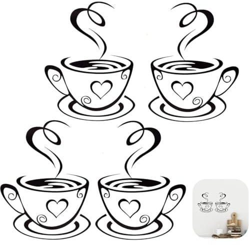 COYUN 2 Piezas Pegatinas de Pared Café Cocina Vinilos Decorativos Taza de Café Adhesivas de Pegatinas Cocina Murales Decoración Hogar para Cocina Restaurante Cafetería Sala de Estar Wall Stickers