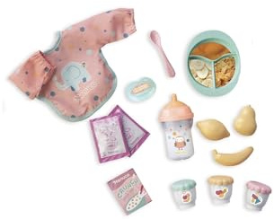 Nenuco - Set de Petits Plats avec Accessoires pour Une Alimentation Saine, Comprend Un Bavoir Complet, Un biberon, des Fruits, Une Assiette avec cuillère, des Petits Pots, Famosa (NFNB9000)