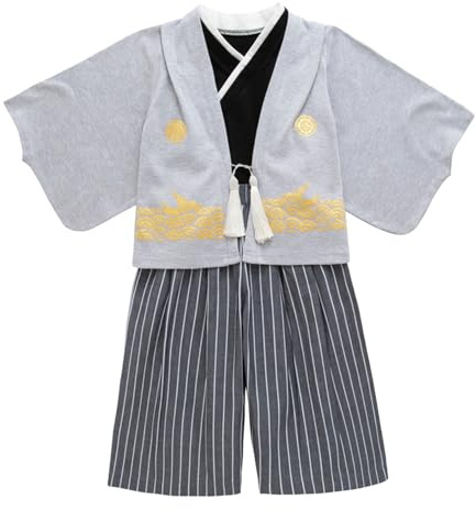 Generisch Grenouillère pour bébé garçon - 1 ensemble kimono - Vêtements traditionnels - Costume kimono traditionnel - Tenues en tissu noir - Vêtements d'hiver pour bébé