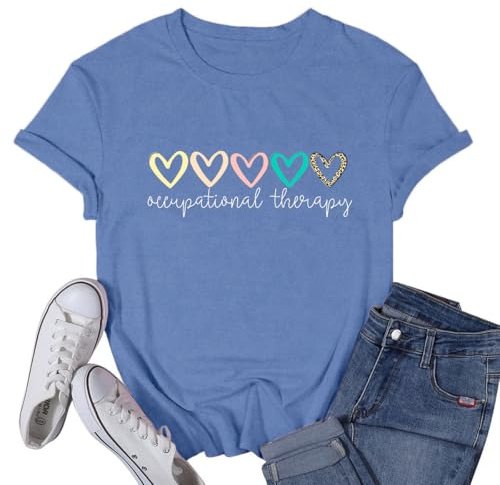VQD Womens Occupational Therapy Shirts Occupational Therapist Tshirts OT Tee Tops SkyBlue