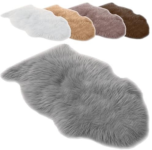 Andreas Dell Schaffell Teppich Echtes Lammfell 100% Naturfell Weicher Sheepskin Teppich, Flauschiger Schafspelz als Bettvorleger, Sitzfell Deko Fell für Sofa & Wohnzimmer (Grau, L: 100 bis 110cm)