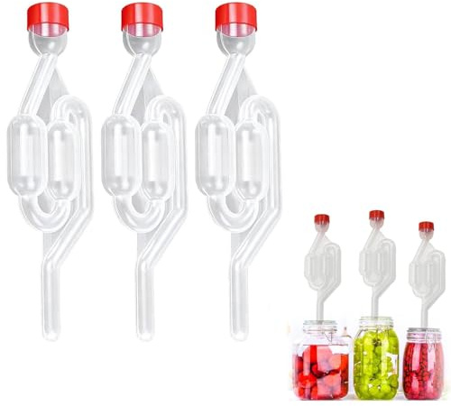 3 Pezzi Gorgogliatore Fermentazione in Plastica Bianca con Tappo – Airlock per Fermentazione di Birra, Vino e Alimenti – Tubo di Fermentazione con Copertura, Home Brewing e Fermentazione Alimentare