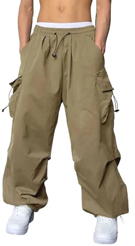 Herr Cargo Arbetsbyxor Herr Fallskärmsbyxor Casual Baggy Cargo Byxor med Dragsko