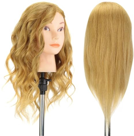 Neverland - testa per esercitazione, 40 cm, 100% capelli veri, per parrucchieri, con capelli lunghi, testa di manichino