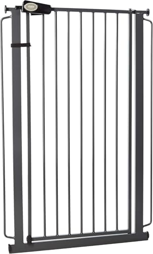 Bettacare Sicherheitsgitter für Kinder und Hunde, Schmal, 68.5cm - 75cm, Schiefergrau, Extra hohes Babygitter von 104cm Höhe, Schmales Druckmontage-Sicherheitsgitter für Treppen