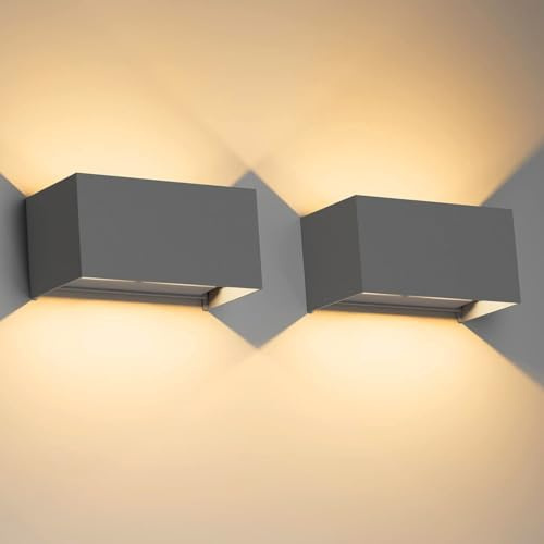 Klighten 24W Aplique de Pared Interior/Exterior 2 PCS Aplique de Exterior 3000K Lámparas de Pared exterior de LED con ángulo de Haz Ajustable Aplique de Pared IP65.（Gris oscuro