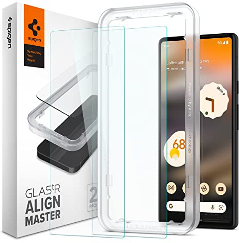 Spigen AlignMaster Schutzfolie kompatibel mit Google Pixel 6a, 2 Stück, Kratzfest, 9H Härte Folie