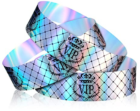 LUTER 500pcs Braccialetti VIP, Braccialetti di Carta per Feste in Plastica per Braccialetti Feste Colorati Braccialetti VIP per Eventi Ingresso VIP Party Music Festival Concerti (Argento)