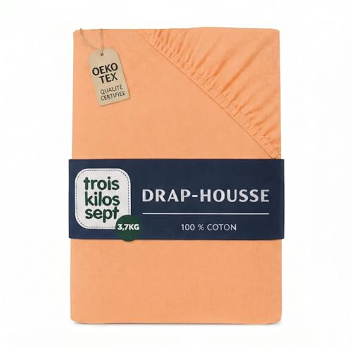 Trois Kilos Sept - Drap Housse Bébé - 100% Coton Jersey Extensible - Doux & Confortable - Bords Elastiqués - Label Oeko-TEX® Standard 100 - Abricot - 60x120 cm - Lot de 1