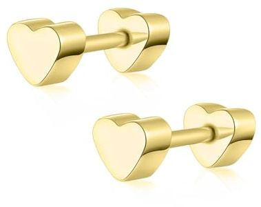 Gold Heart Stud Earrings 18K Real Gold Plated Small Cute Trendy Dainty Screw Back Earrings for Women