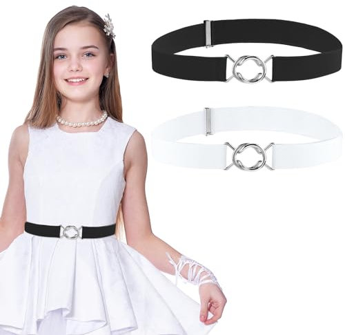 Amaxiu 2 Pcs Elastischer Taillengürtel Für Mädchen Und Jungen, Unsichtbarer Kindergürtel Kinder Verstellbarer Gürtel Kinder Für Jeans Kleid Hosenkleid(schwarz + weiß)