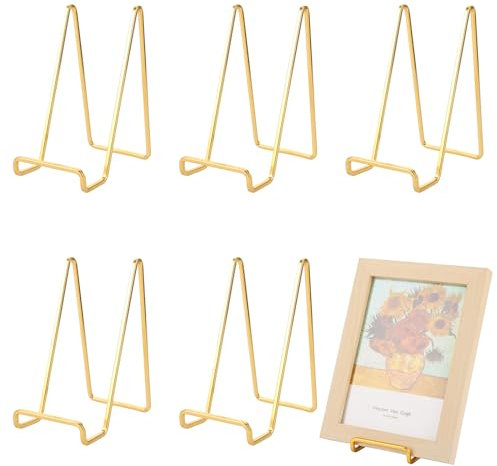 FWEEK 6 pezzi cavalletto espositore portapiatti in metallo, cavalletto espositore in ferro da 6 pollici portapiatti porta libri, portapiatti decorativi, cavalletto per foto, oro