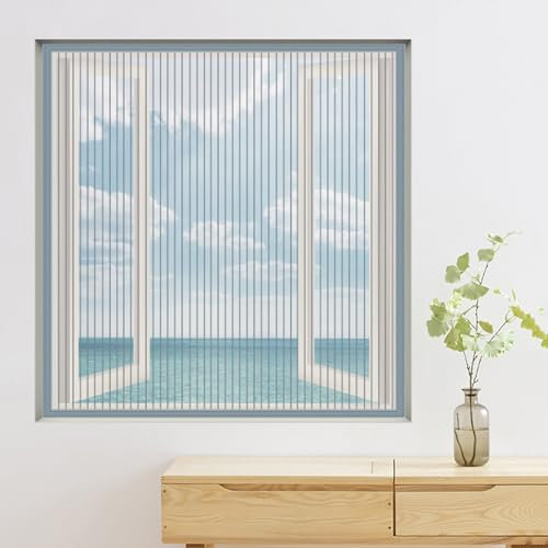 Walkervo Magnetisches Fliegengitter Für Fenster DIY Insektenschutz Magnetfenster Ohne Bohren Scherbarer Fliegengitter Für Fenster Für BalkonFenster TerrassenFenster Und KellerFenster, 63x63in,Gray