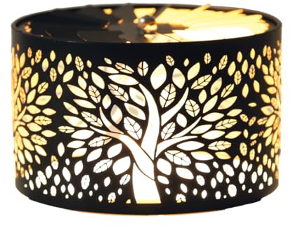 Woodbridge Karusellschirm für Duftkerzen | Tree of Life - Black & Gold | Kerzen Accesoires | Rotierender Kerzenschirm für Duftkerzen im Glas