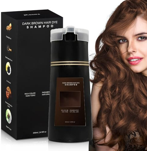 Hair Dye Champú 3 en 1 para teñir el cabello marrón, champú instantáneo para hombres y mujeres con guantes y gorro champú Hair Dye marrón oscuro 200 ml