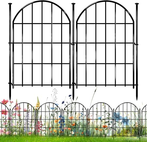 Decorative Garden Fence, 17in X 10.8ft No Dig Fence Panels, Arched Rustproof Metal Garden Fencing Animal Barrier, Flower Bed Edging Border with Ground Stake for Dog, Rabbit, Outdoor Yard Patio Decor