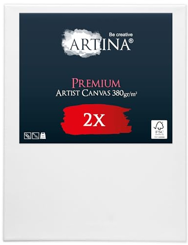 Artina Set da 2 Premium Tela per Dipingere 60x80 cm – 100% Cotone Qualità Premium 380 g/m² – FSC® Tele Pittora per Artisti – Telaio in Legno Comodo e Resistente – Tele per Dipingere Grandi