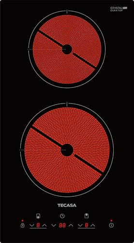 Placa Vitrocerámica 30 cm, TECASA Vitroceramica 2 Fuegos 3000W, Compatible con Todo Tipo de Utensilios de Cocina, con 9 Niveles de Potencia, Bloqueo Infantil y Temporizador, 240V Conexión Fija