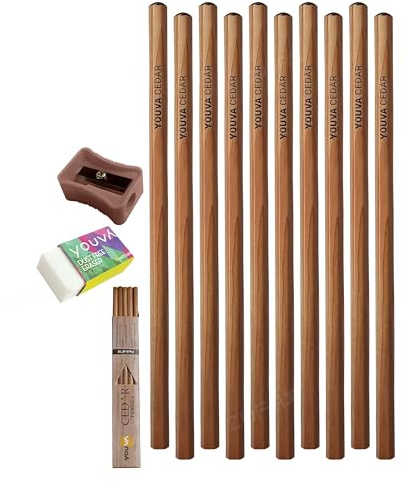 CEDAR Wooden Graphite Lead Pencils, Pack of 10, Ultra Dark Lead Pencils Sharpener Eraser Pack, Ideal for Write Draw Sketch Use, iZOFAX Black Ball Pen