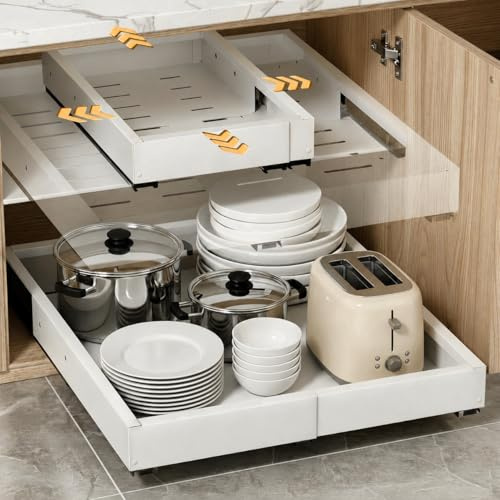 Cajones Extraibles para Cocina - Organizador Ajustable en 4 direcciones (30-49,5 cm x 42-56 cm) sin Taladro con Adhesivos Resistentes y Rieles Deslizantes - Optimiza tu Espacio en Armarios y Muebles