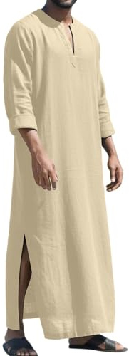 LVCBL Kaftan för män, lång herrkaftan, med fickor, universell passform, M-3XL