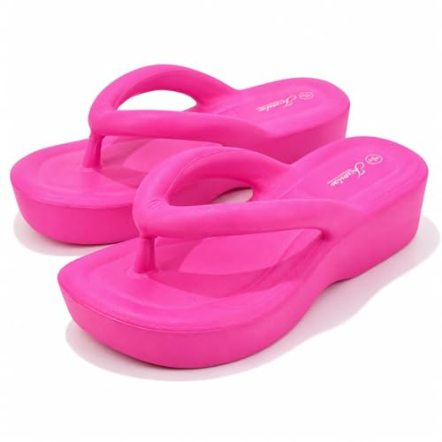 CLEIKS Tongs Pour Femme À Talon Compensé Romantiques Charmants Pour La Plage (Rose Fuchsia, 38/39EU, WEI250464-0)