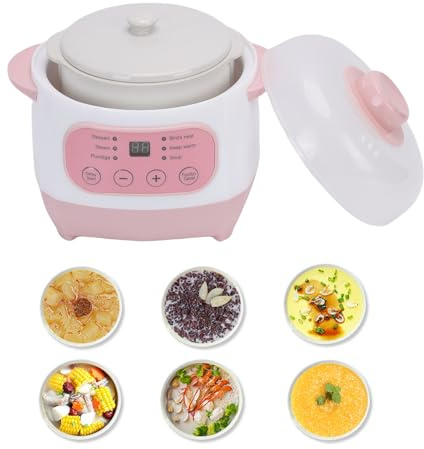 Smandy Mini Ollas de Cocción Lenta de Cerámica, Diseño de Tapa de arch Redondeado, Protección contra Quemaduras en Seco, Calentamiento Uniforme, Olla Eléctrica para Cocinar Gachas de (Enchufe