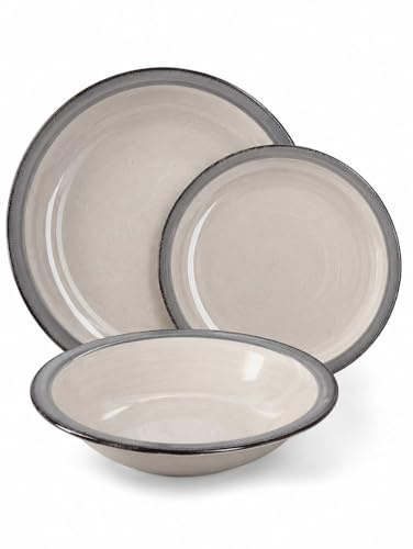 Cecaro Group Set Piatti 12 Pezzi in Ceramica – Servizio Tavola per 4 Persone con 4 Piatti Piani, 4 Fondi e 4 Frutta – Design Moderno – Varianti Blu o Tortora (Tortora)