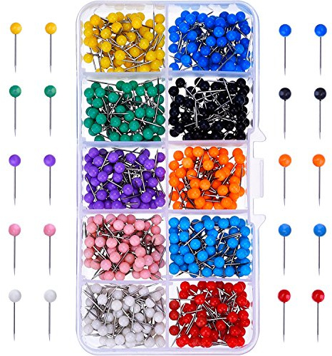 Outus 500 Pieces Map Push Pins Map Tacks Plastic Round Head Tacks with Steel Points (Multicolor,1/8 Inch)