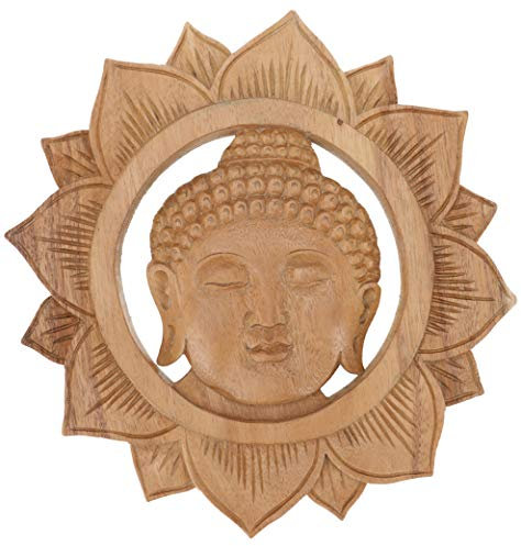 GURU SHOP Geschnitztes Wandbild Deko Wandrelief - Buddhakopf, 25x25x2 cm