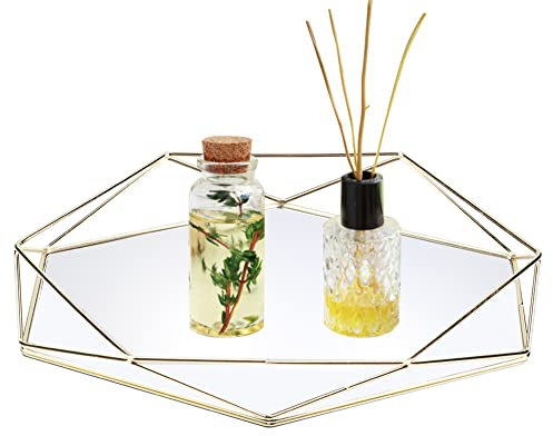 ASHATA Bandeja de espejo dorada para mesita de noche, bandeja decorativa, para dormitorio para baño(dorado)