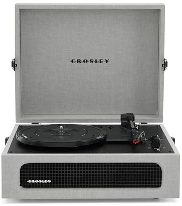 Crosley Voyager Portable Turntable - Bluetooth Record Player, 3-Speed Suitcase Vinyl Player, Home Turntables for Vinyl Records, Built in Stereo Speakers & Bluetooth Receiver, AUX Input, Grey