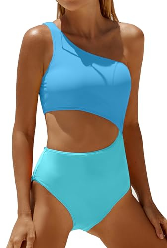 Yonique Women's One Piece Bathing Suit One Shoulder Swimsuit Cutout Swimwear Monokini Blue S