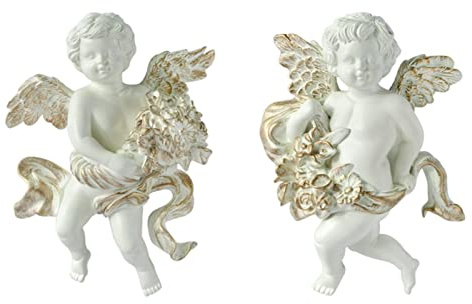 MagiDeal 2X Statue Figurines Cherub Wall Sculpture Resin Crafts Ornaments Collectible Hanging for Porch Restaurant Office, B
