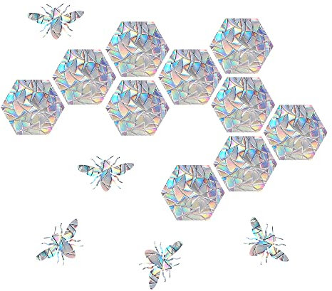Prisma-Fensteraufkleber für Vogelschläge, Anti-Kollisions-Aufkleber, verhindert, dass Vögel in Fenster fliegen, (Honeycomb, 15 Stück)