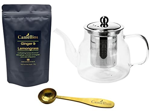 Loose Leaf Gift Set, Heat Resistant Teapot, Tea Measuring Spoon, 100g Loose Leaf Tea, Camellios (Ginger and Lemongrass)