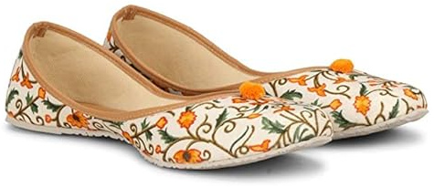 Boda de mujer Jutti indio nupcial Khussa fiesta tradicional Mojari plana US talla 5-10 (rosa, azul, naranja), Naranja, 40.5 EU