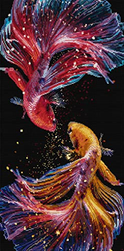 Awesocrafts Kreuzstich Stickpackungen Vorgedruckt Fische Bilder Vorlagen Sticken Set Vorgedruckt 14CT 2 Stränge