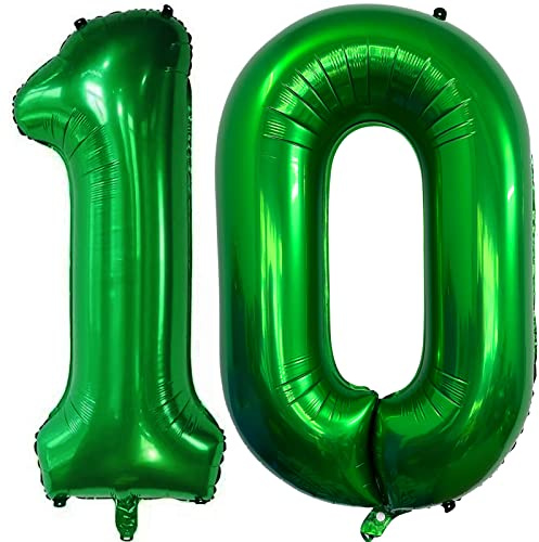 Number 10 Dark Green Balloons 40 Inch Giant Green 10 Numer Foil Helium Balloons for 10th Green Birthday Party Supplies 10th Anniversary Events Decorations