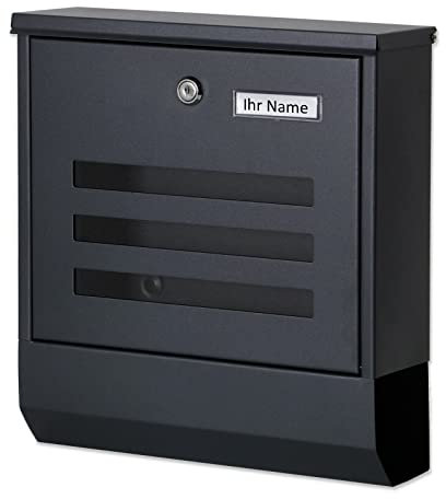 Verda Briefkasten Zeitungsrolle mit Namensschild und großem Briefschlitz Wandbriefkasten Postkasten Schwarz 2X Schlüssel [ca. 330 x 300 x 90 mm] Moderner Briefkasten SN3670-2
