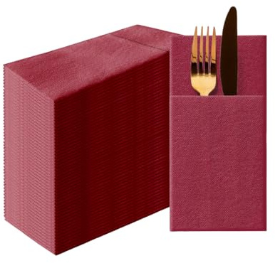 PAW - Airlaid Pocket Serviettes (39 x 40 cm) I 50 pièces I Unicolore I Semblable à du tissu I Élégante décoration de table I HoReCa I Occasions comme mariages, les fêtes I Color: Bordeaux
