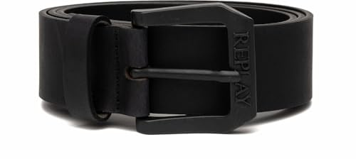 Replay Herren Gürtel aus Leder, Black 098 (Schwarz), 90