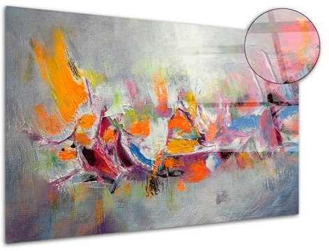 DECLINA, Tableau mural abstrait style peinture acrylique, impression HD sur verre acrylique, décoration moderne pour salon, bureau ou chambre, cadre artistique coloré et contemporain