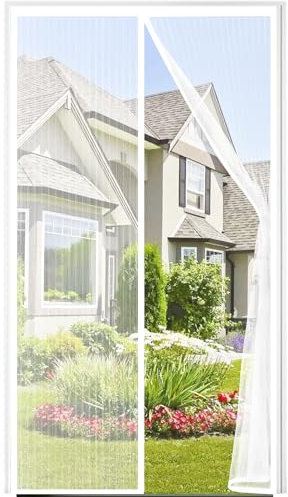 Auxmir Moustiquaire Porte Fenêtre Épaisse 120x220cm Maille Très Fine Dense, Moustiquaire Porte Fermeture Aimantée Magnétique Automatique, Rideaux Anti Mouches et Insect, Bande Adhésive Sans Perçage